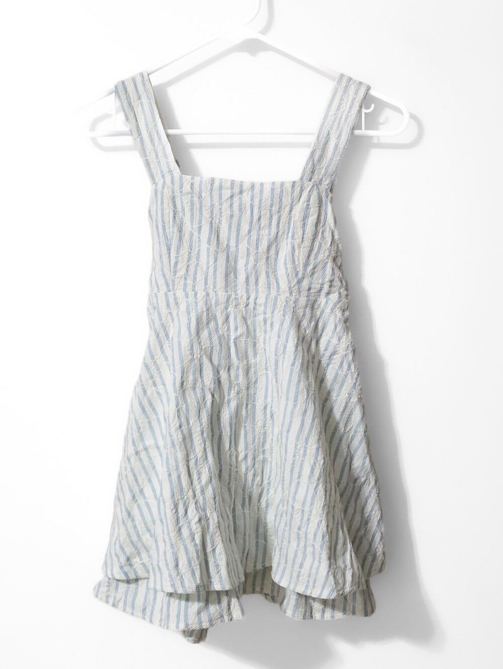 Altard State Light Blue & Cream Stripe Floral Embroidered Romper Size XXS